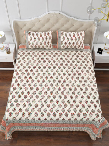 Ajrak Impressions Brown & Grey Cotton Double Bedsheet with 2 Pillow Covers