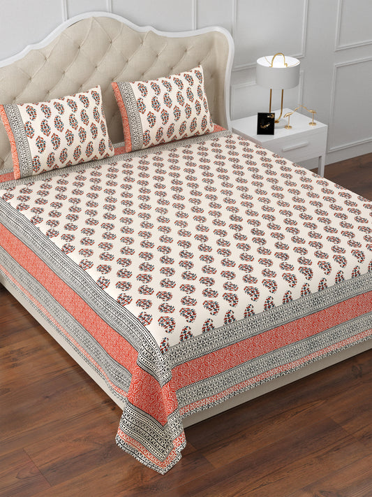 Ajrak Impressions Blue & Brown Cotton Double Bedsheet with 2 Pillow Covers