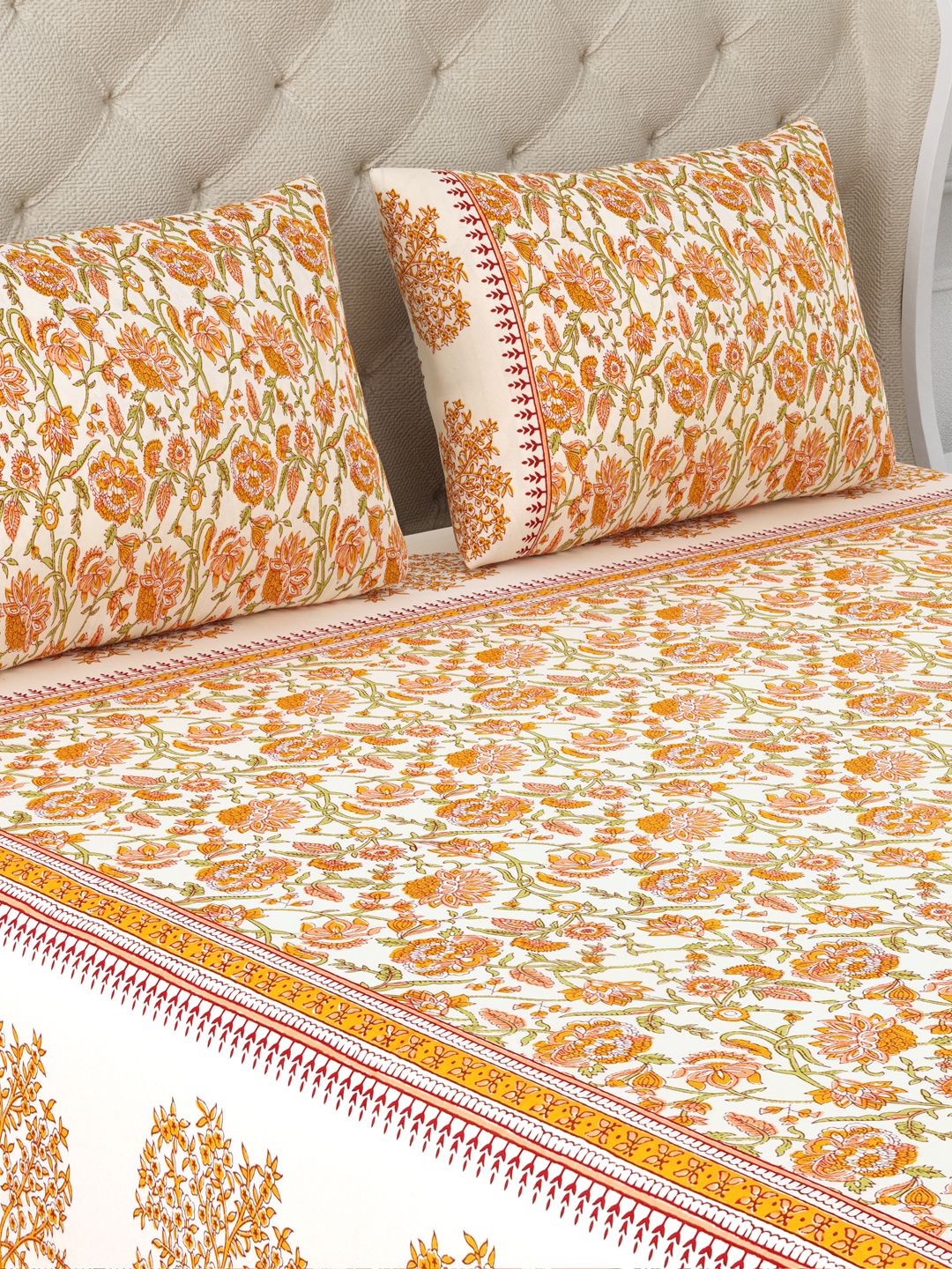 Floral 144TC Cotton Double Bedsheet with 2 Pillow Covers