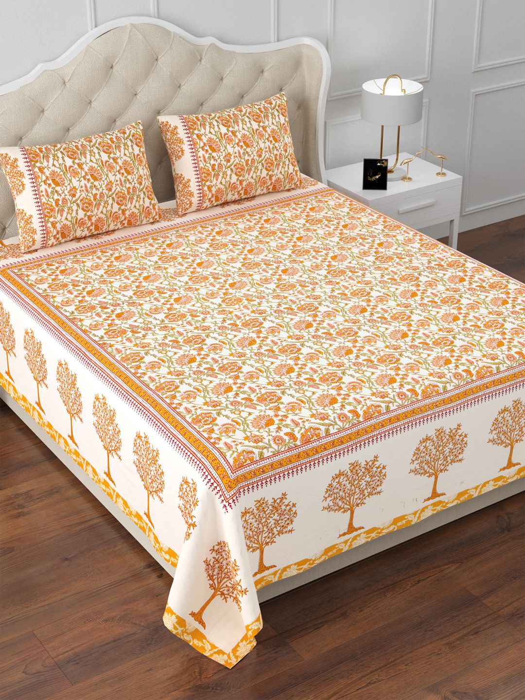 Floral 144TC Cotton Double Bedsheet with 2 Pillow Covers