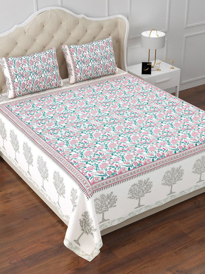 Floral Pure Cotton Double Bedsheet with 2 Pillow Covers