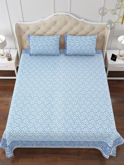 Blue Garlands 144TC Cotton Double Bedsheet with 2 Pillow Covers