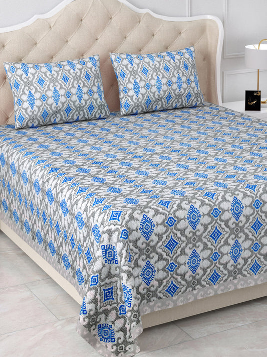 Blue & Grey Desert Symphony Cotton Double Bedsheet with 2 Pillow Covers