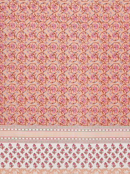 Maharaja’s Jewel Trail Peach & Pink Cotton Double Bedsheet with 2 Pillow Covers