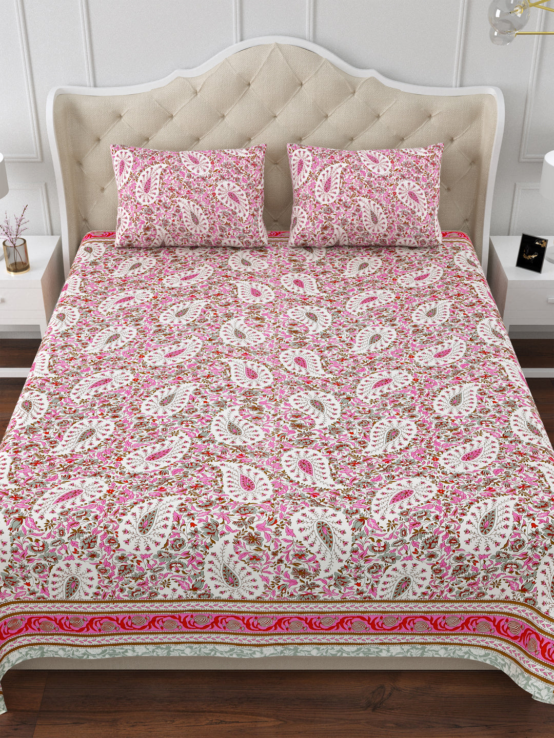 Bougainville Treasures Cotton Double Bedsheet with 2 Pillow Covers