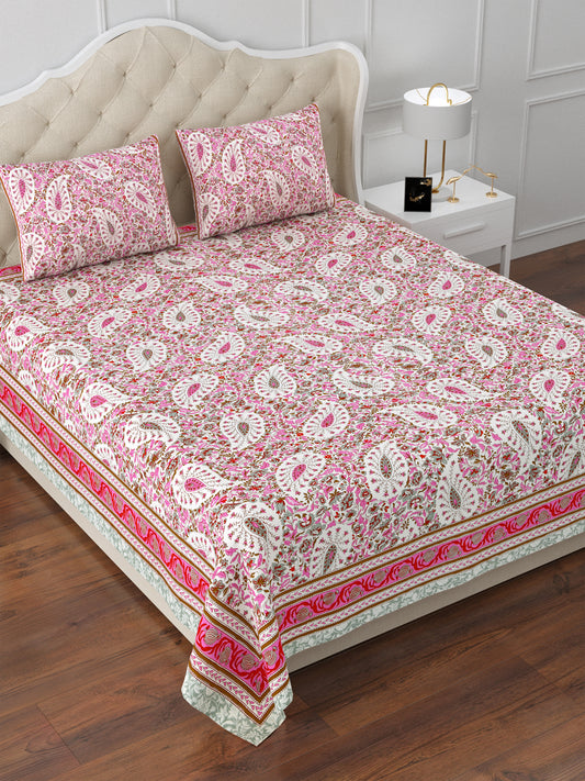 Bougainville Treasures Cotton Double Bedsheet with 2 Pillow Covers