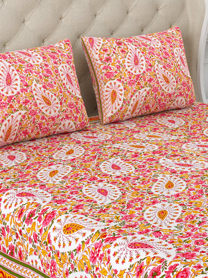 Bougainville Treasures Cotton Double Bedsheet with 2 Pillow Covers