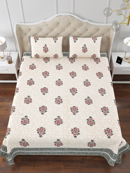 Grey & Red Udaipur Opulence Cotton Double Bedsheet with 2 Pillow Covers