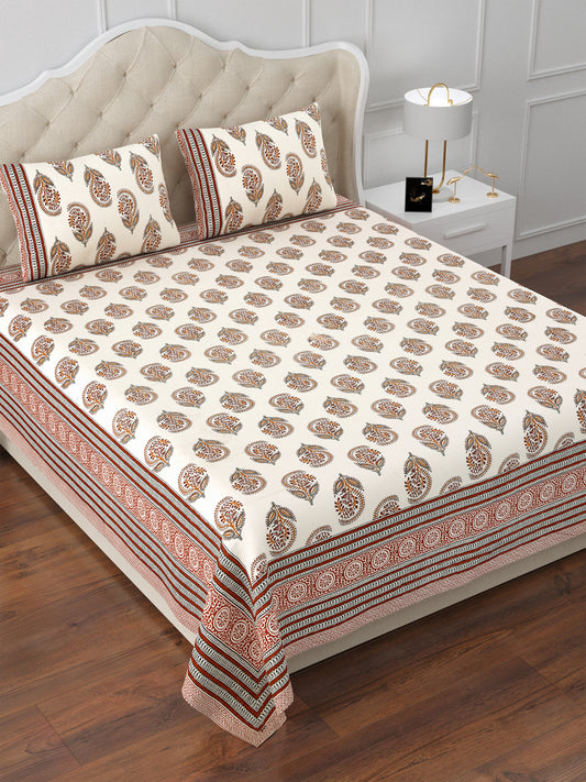 Brown & Orange Rajputana Kali Cotton Double Bedsheet with 2 Pillow Covers