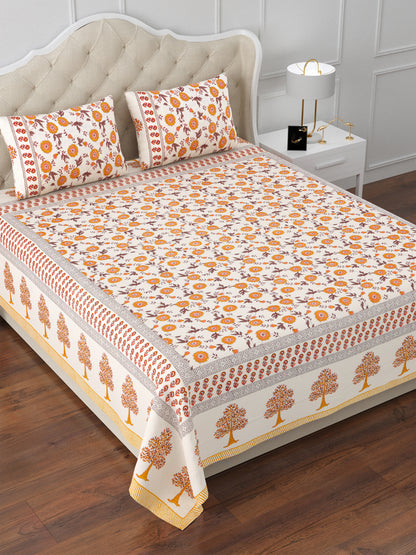 Orange Horizon Cotton Double Bedsheet with 2 Pillow Covers