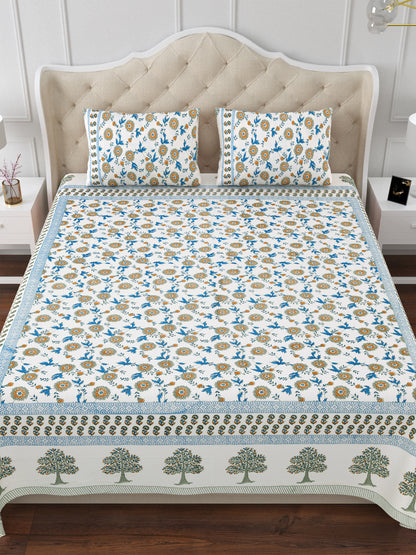 Blue Horizon Cotton Double Bedsheet with 2 Pillow Covers