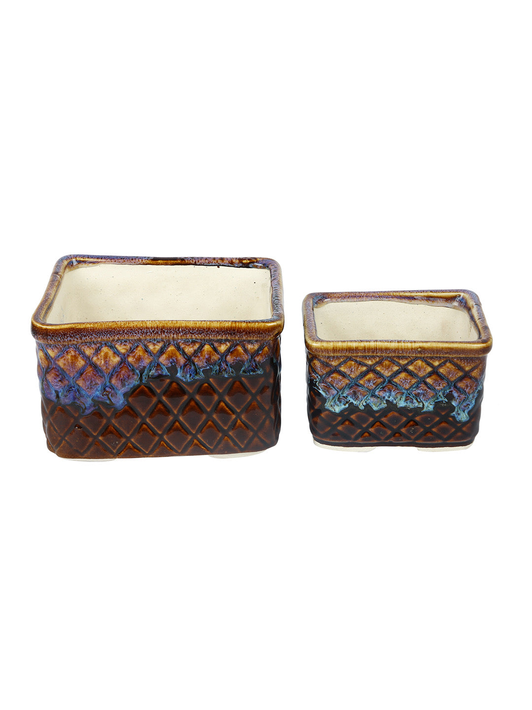 Sets of 2 Blue and Brown Box Shaped Pots - Default Title (CERF2188A_2)