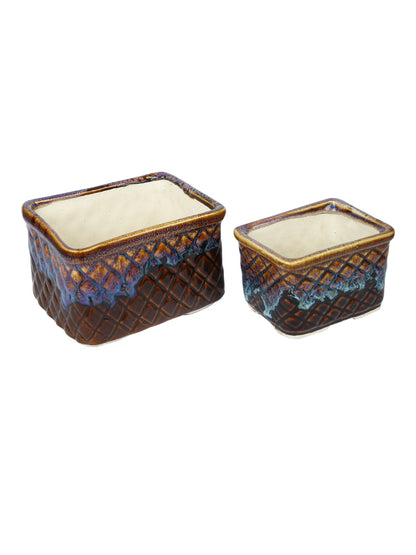 Sets of 2 Blue and Brown Box Shaped Pots - Default Title (CERF2188A_2)