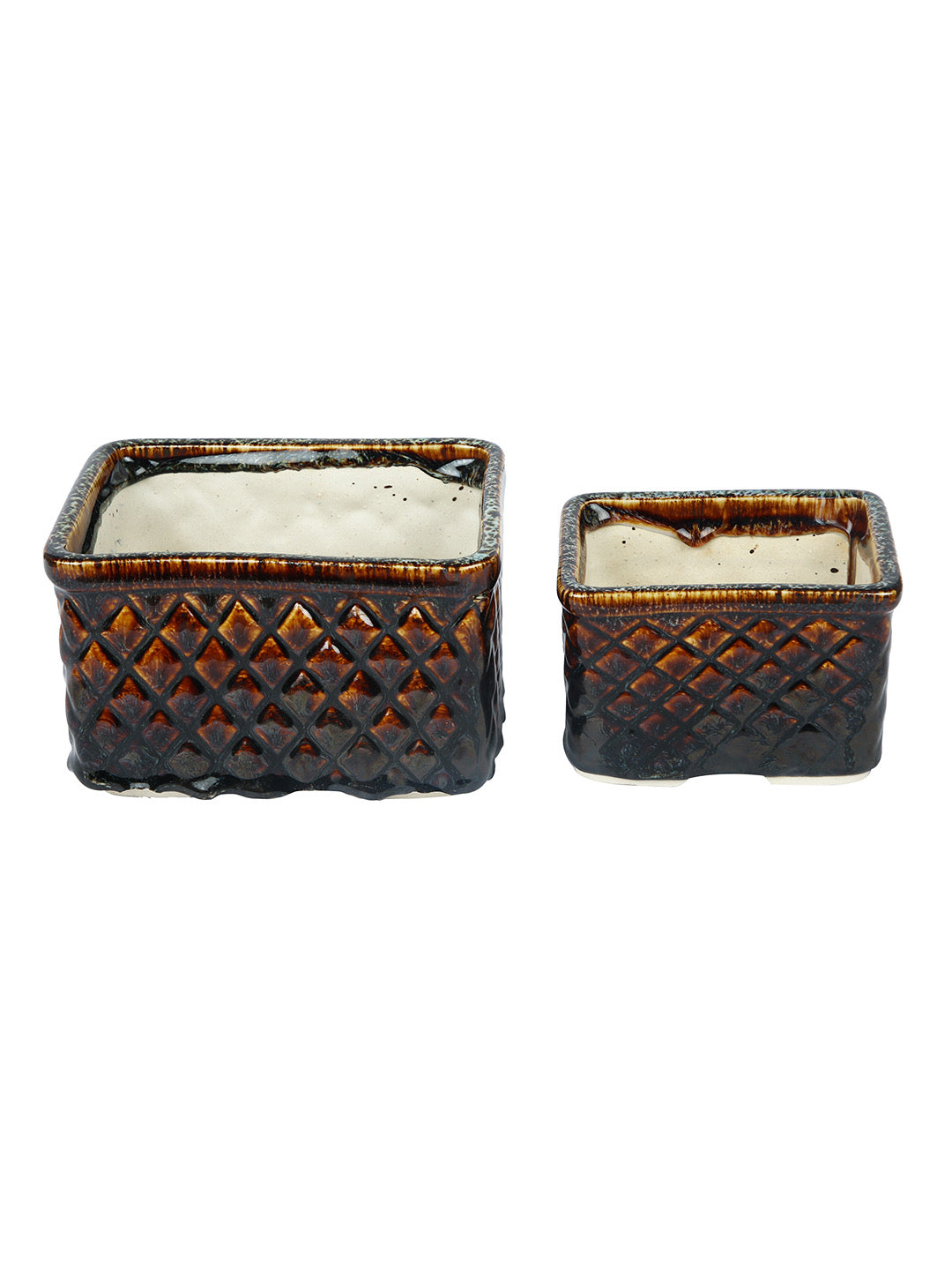 Set of 2 Brown Box Shaped Planter Pots - Default Title (CERF2188B_2)