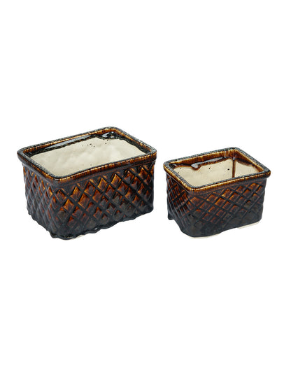 Set of 2 Brown Box Shaped Planter Pots - Default Title (CERF2188B_2)