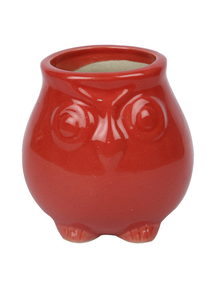 Red Owl Shape Head Mini Planter Pot - Default Title (CERF2191B)