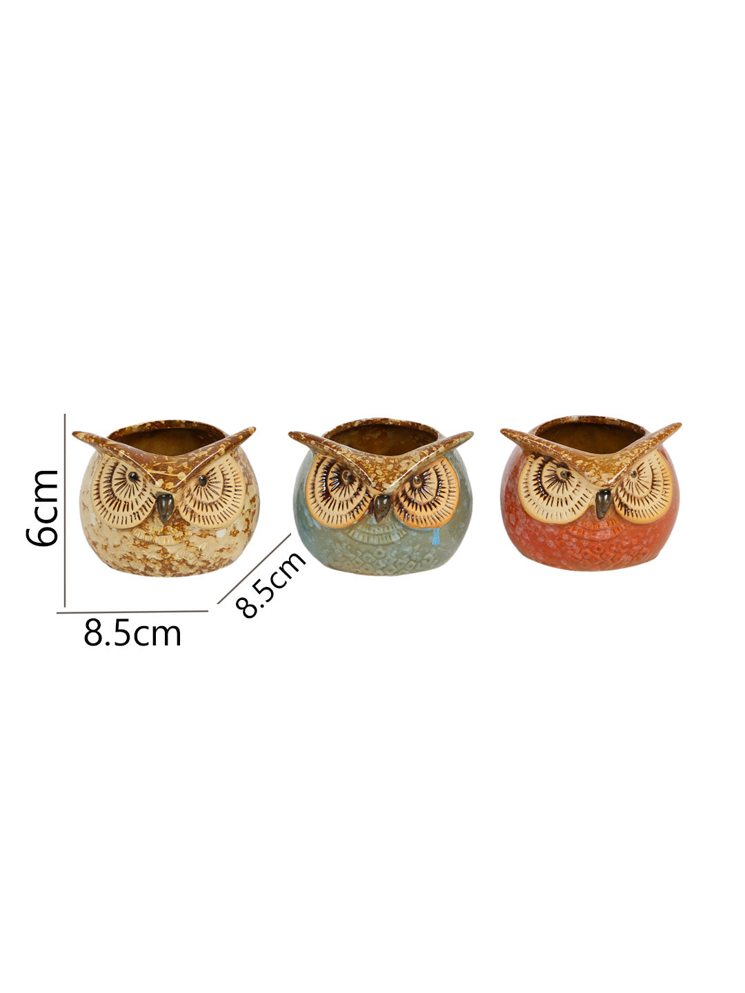 Multicolor Owl Design Ceramic Pot - Set of 3 - Default Title (CH18390A)