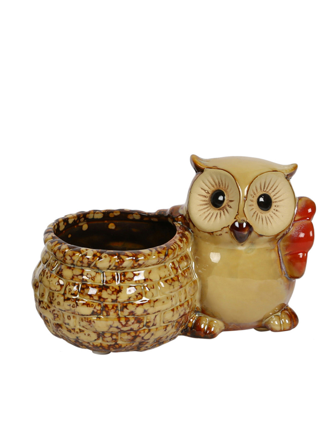 Brown & Beige Owl design Ceramic Pot - Default Title (CH18392B)