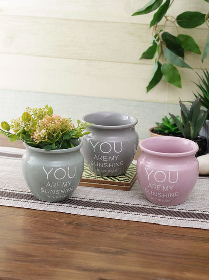 Set of 3 Round Ceramic Planters with a Quote - Default Title (CH20117_3)