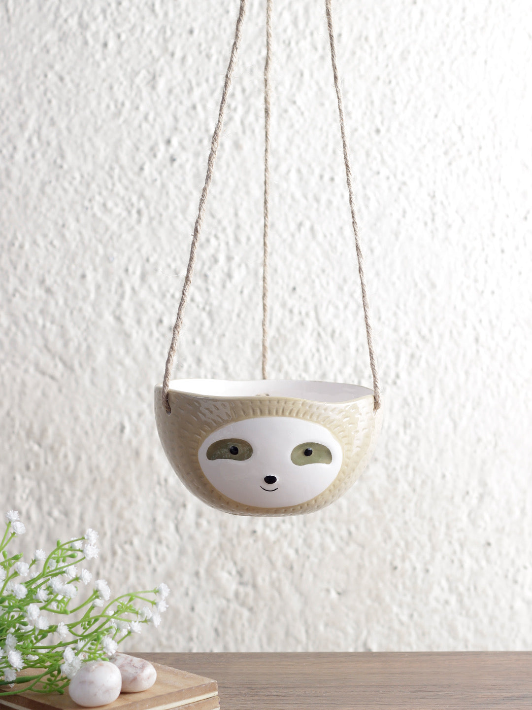 Beige Baby face Hanging Ceramic Planter - Default Title (CH20259WH)