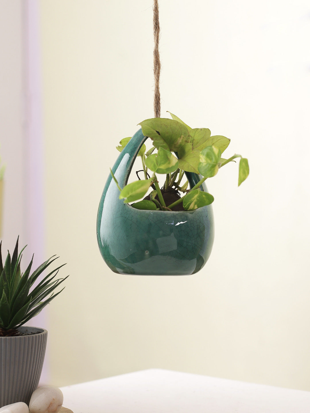 Teal Green Ceramic Hanging Planter - Default Title (CH20279GR)
