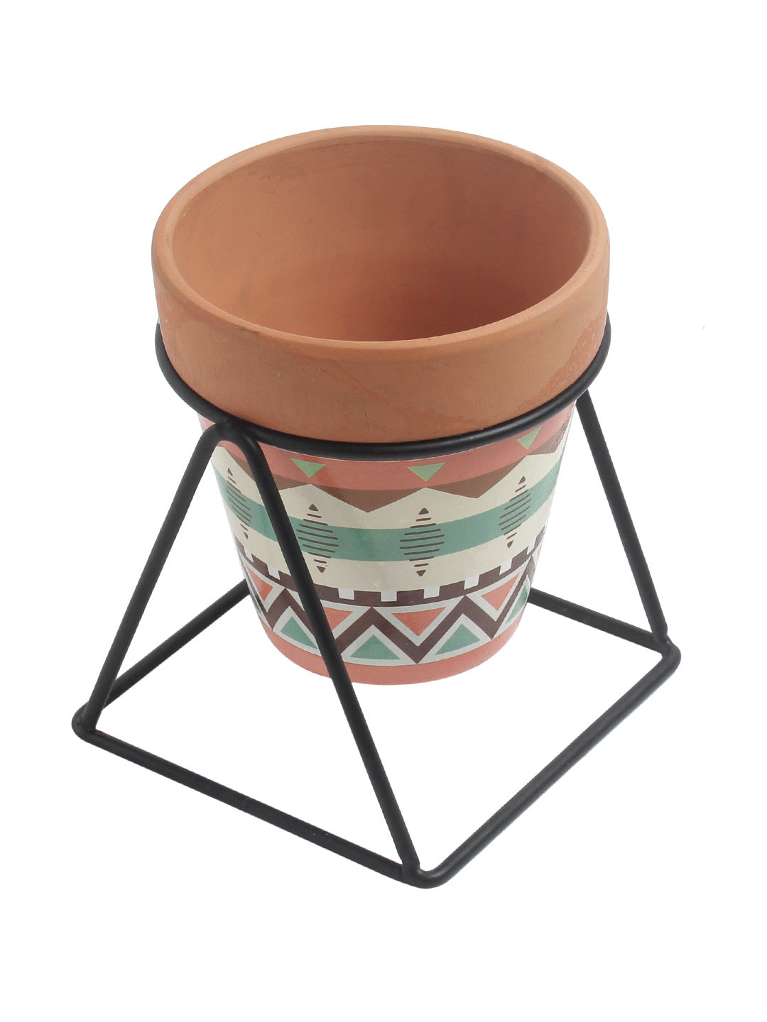 Brown Printed Ceremic Pot with Stand - Default Title (CH20302B)