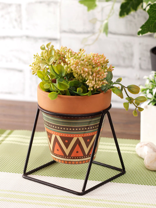 Dark Brown Printed Ceremic Planters with Stand - Default Title (CH20302C)