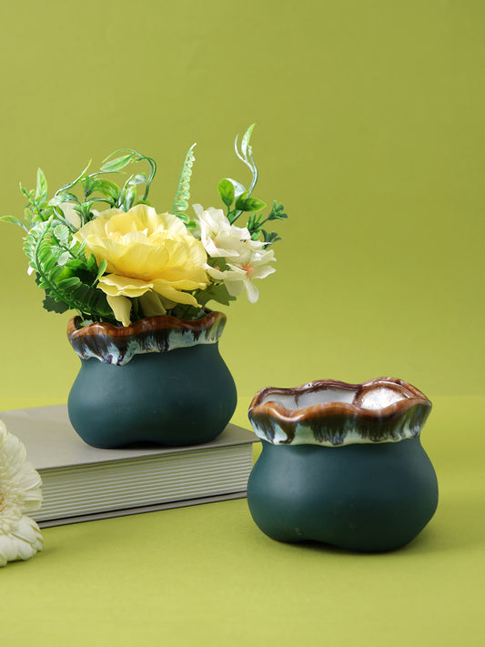 Set of 2 Ceramic Small Planters - Default Title (CH2055GRE_2)