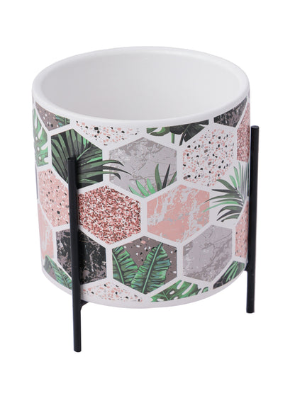 Honeycomb print Planter with Black Stand - Default Title (CH210039)