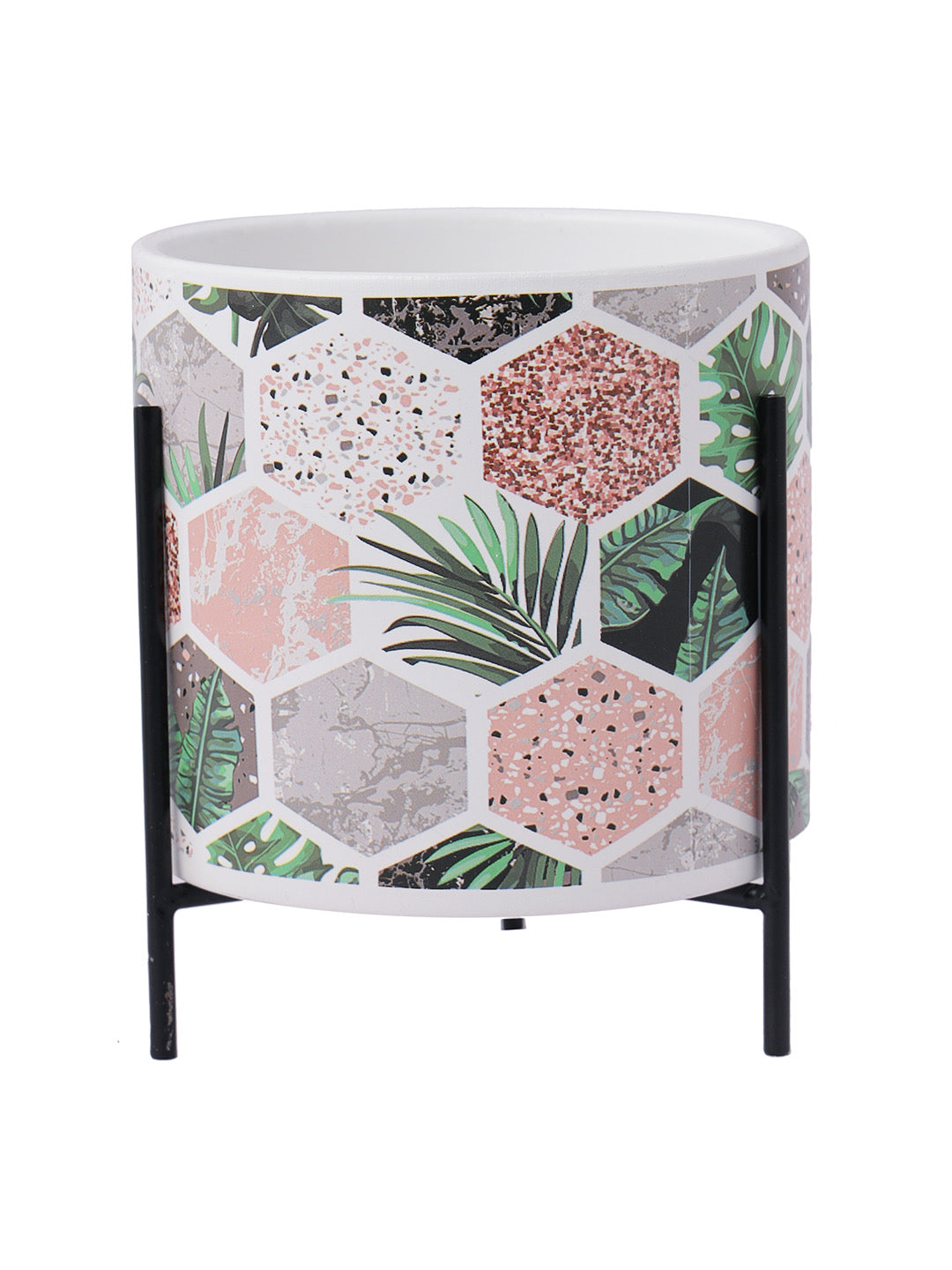 Honeycomb print Planter with Black Stand - Default Title (CH210039)