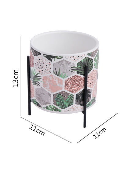 Honeycomb print Planter with Black Stand - Default Title (CH210039)
