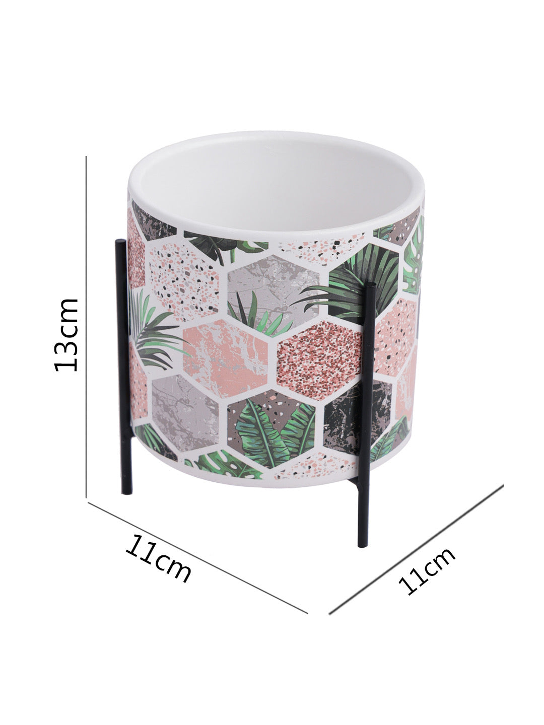 Honeycomb print Planter with Black Stand - Default Title (CH210039)