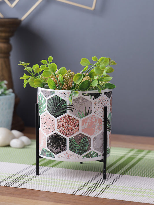 Honeycomb print Planter with Black Stand - Default Title (CH210039)