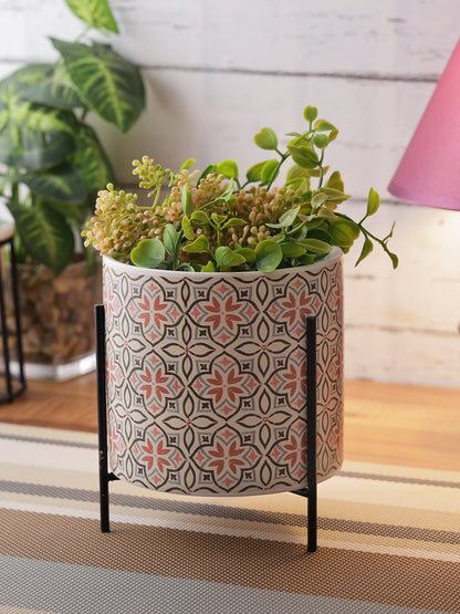 Honeycomb print Planter with Black Stand - Default Title (CH210041)
