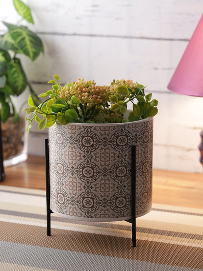 Honeycomb print Planter with Black Stand - Default Title (CH210043)