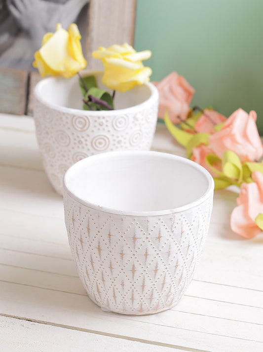 White Ceramic Golden Patterned Pot - Default Title (CH210067)