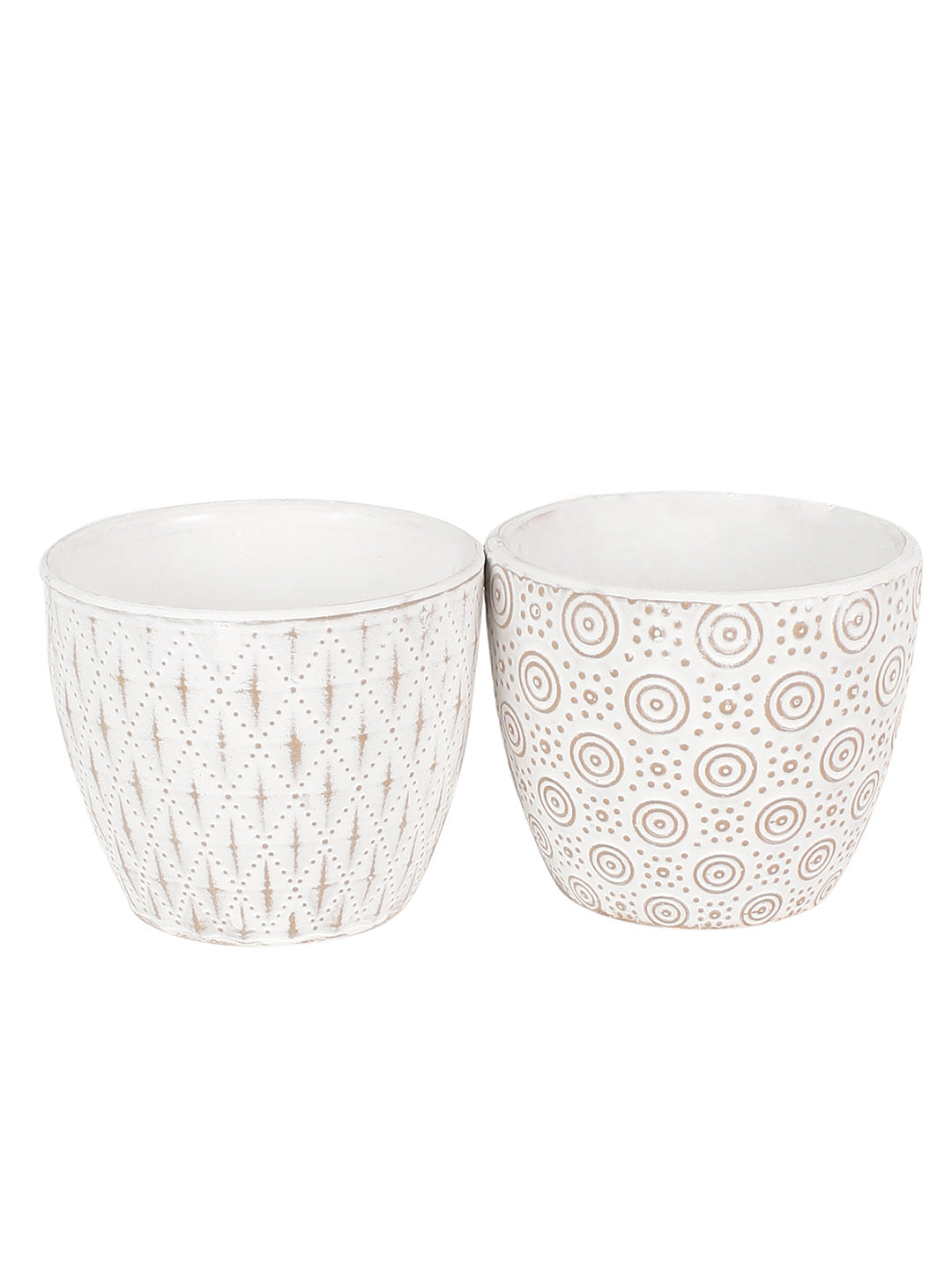 White Ceramic Golden Patterned Pot Set of 2 - Default Title (CH210067_2)