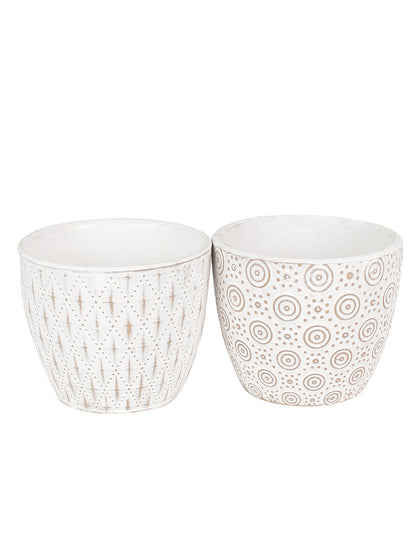 White Ceramic Golden Patterned Pot Set of 2 - Default Title (CH210067_2)