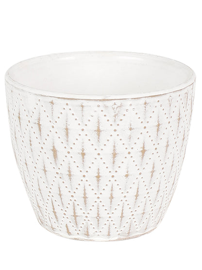 White Ceramic Golden Patterned Pot Set of 2 - Default Title (CH210067_2)