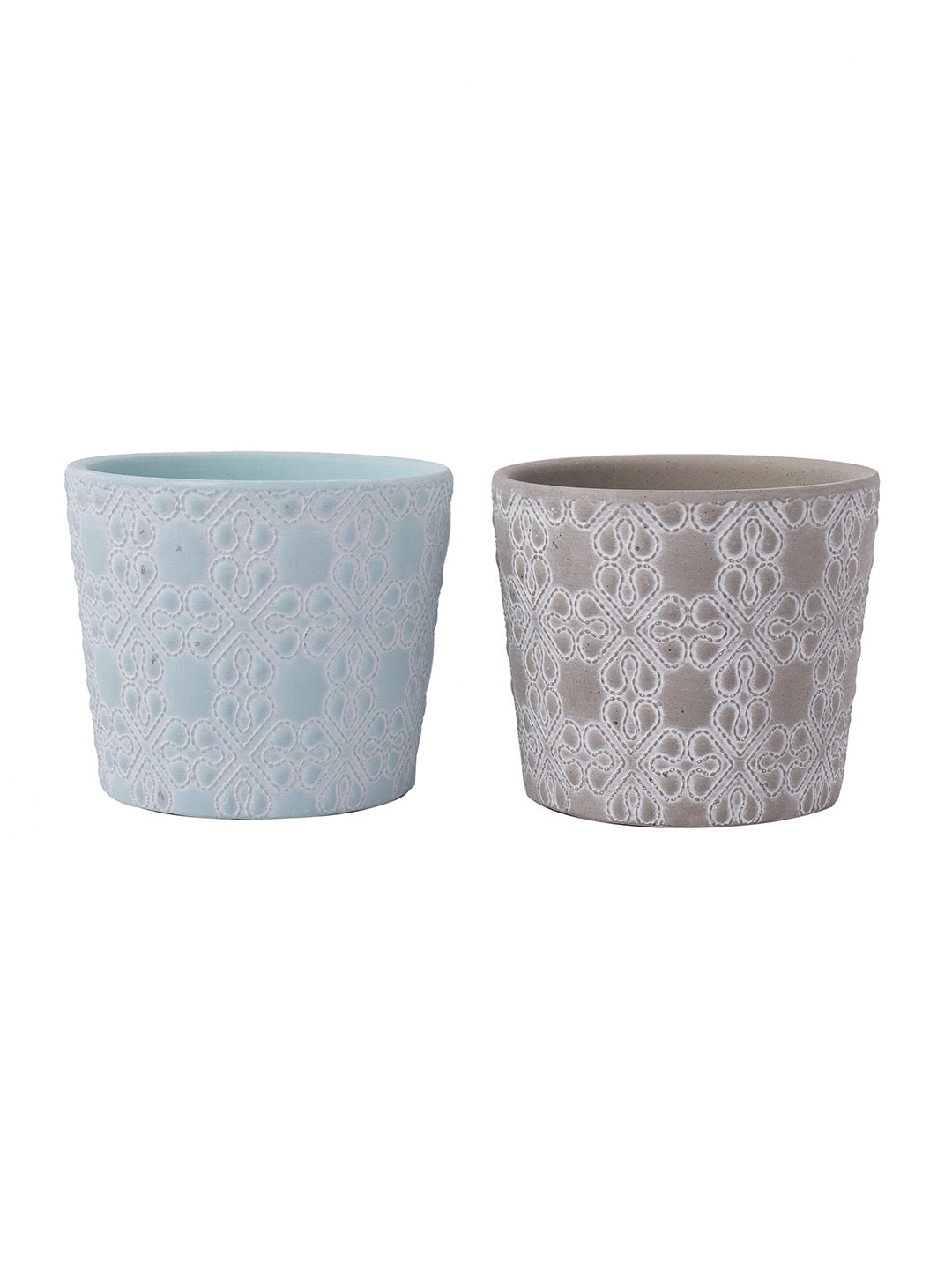 Two Blue and Grey Flower design Planters - Default Title (CH210077_2)
