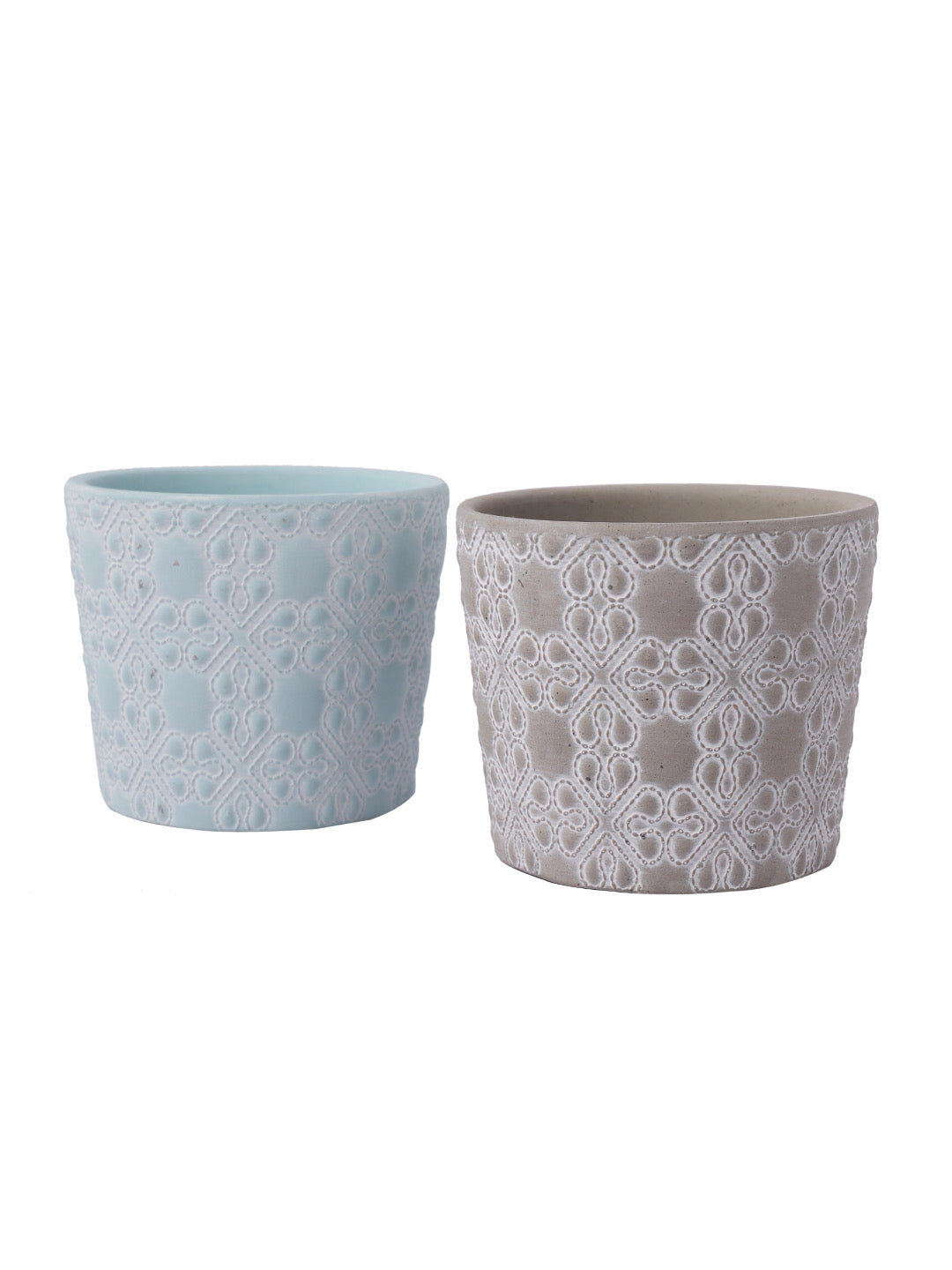 Two Blue and Grey Flower design Planters - Default Title (CH210077_2)