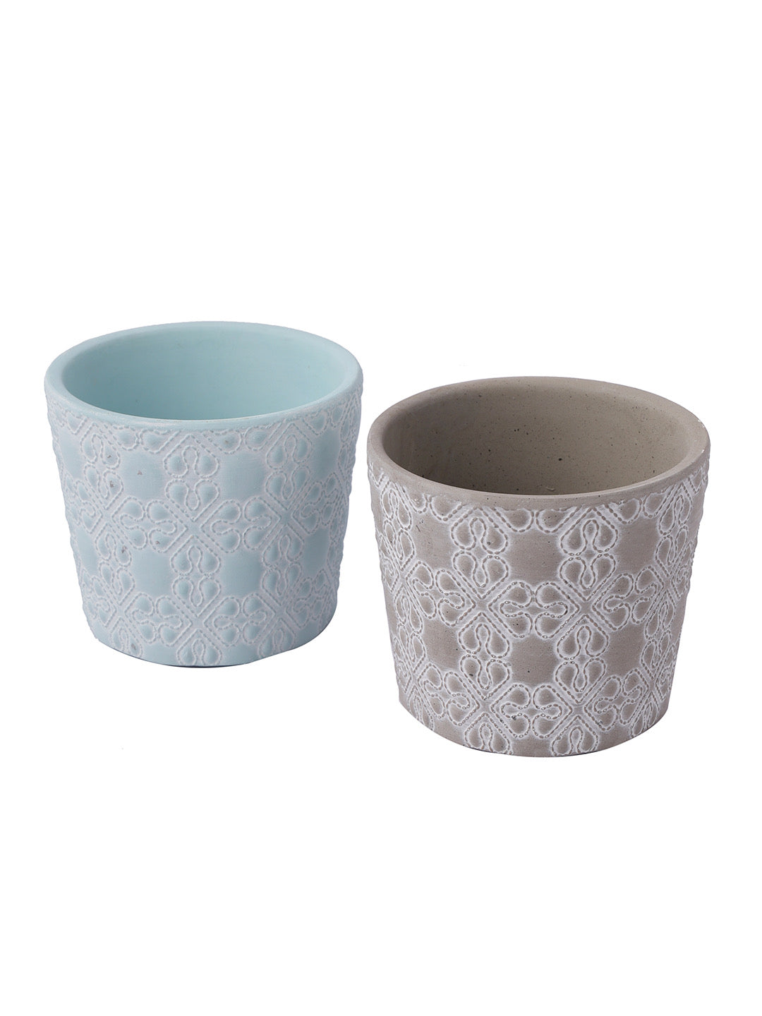 Two Blue and Grey Flower design Planters - Default Title (CH210077_2)