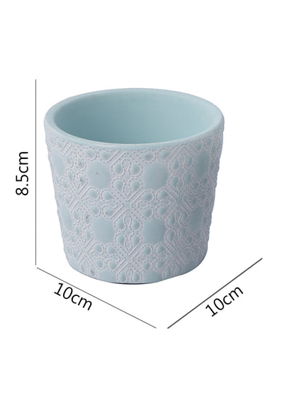 Two Blue and Grey Flower design Planters - Default Title (CH210077_2)