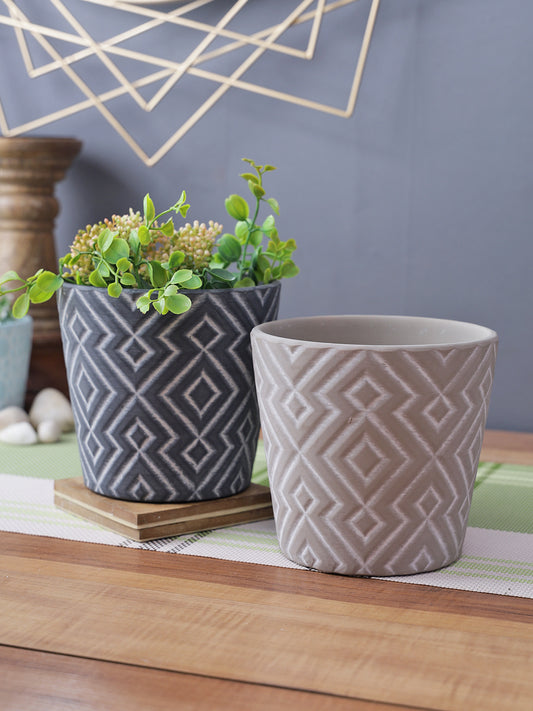 Blue & Grey Textured Planters Set of 2 - Default Title (CH210081_2)