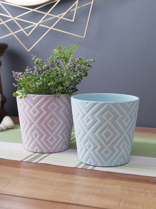 Blue & Pink Textured Planters Set of 2 - Default Title (CH210083_2)