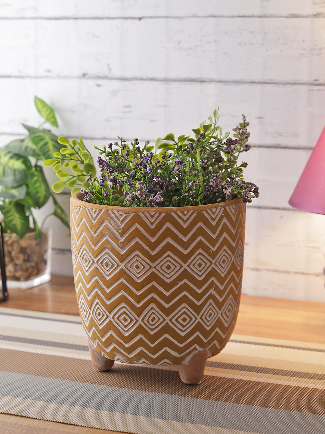 Yellow Color Planter with Zig Zag design - Default Title (CH210098)