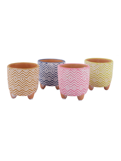 Four bright and colorful Planters with white tribal design - Default Title (CH210102_4)
