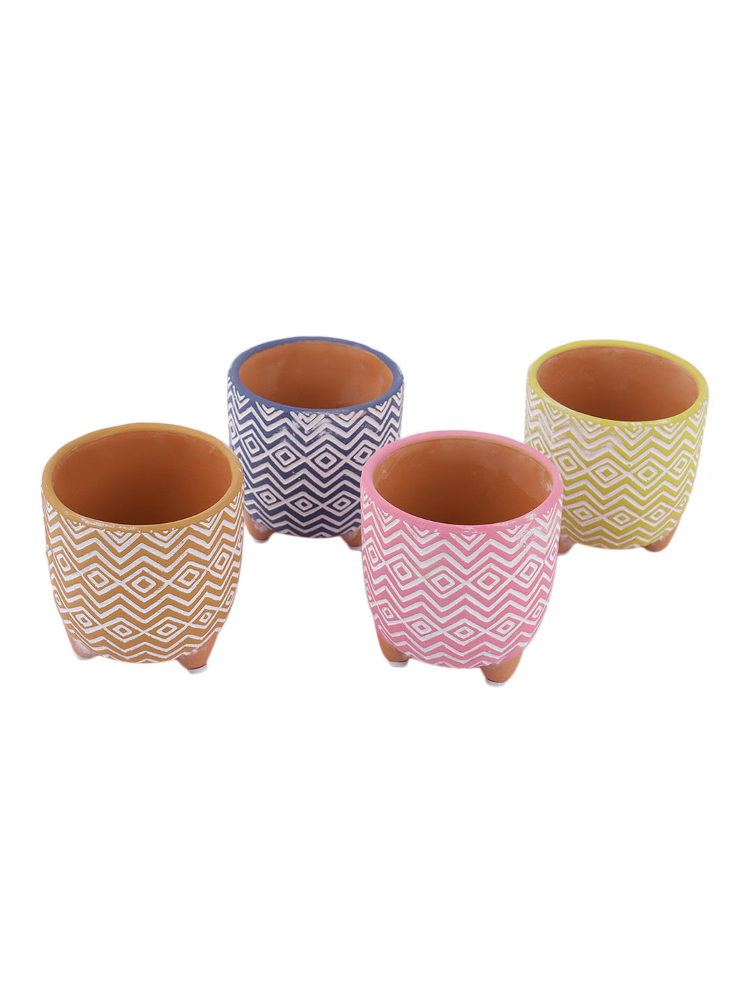 Four bright and colorful Planters with white tribal design - Default Title (CH210102_4)