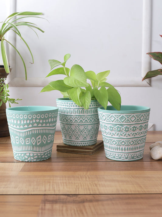 Set of 3 bright colored Planters with white tribal design - Default Title (CH210106_3)