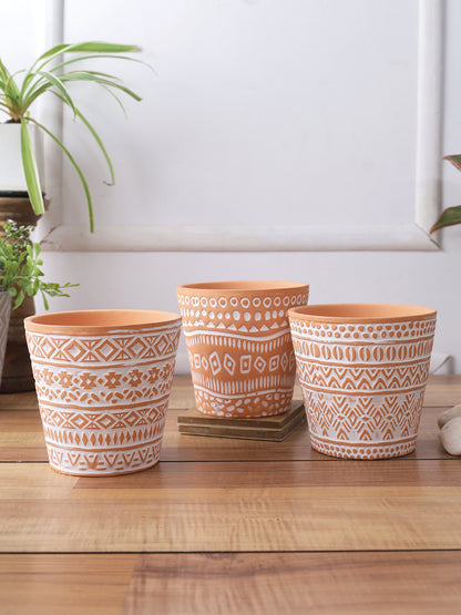 Set of 3 bright colored Planters with white tribal design - Default Title (CH210108_3)